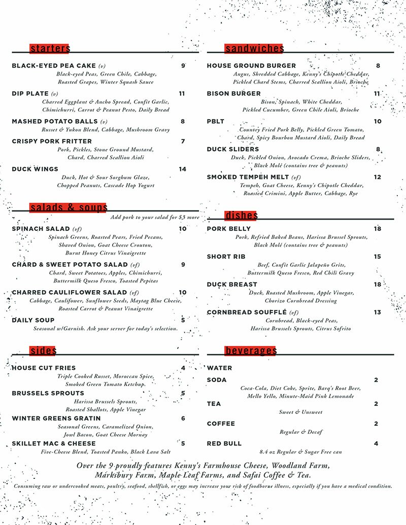 Over the Nine Louisville KY menu